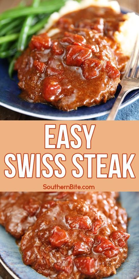 Cube Steak Swiss Steak, Easy Swiss Steak Recipes Crock Pots, Ground Beef Swiss Steak, Recipes Using Cube Steak Meat, Salisbury Steak Recipe With Tomatoes, Swiss Steak Made With Ketchup, Slow Cooker Swiss Steak And Onion, Pepper Cube Steak Recipe, Crockpot Swiss Steak Recipes Crock Pot