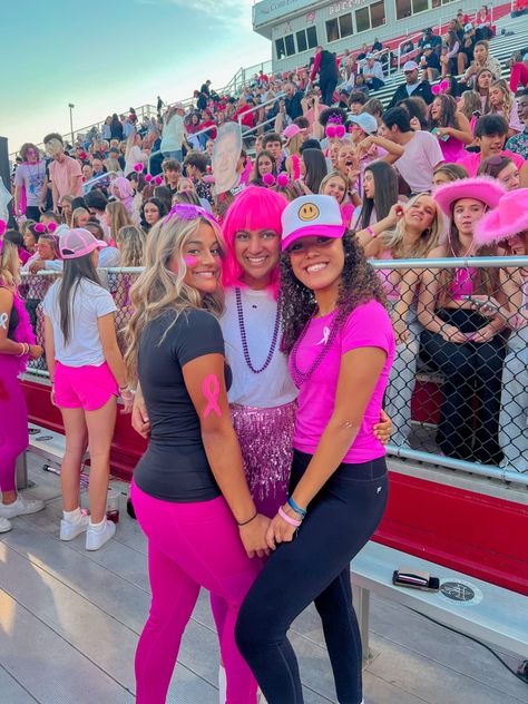 Pink Out Night Football, Barbie Sprit Week, Pink Out Aesthetic Football, Pink Out For Football Game, Pink Out Fnl Outfit, Pink Out Football Game Outfits Cheer, Hawian Theme Football Games, Football Pink Out, Pink Out Pep Rally Outfits