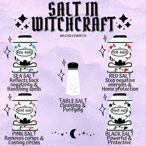 Losille’s Coven 🔮✨ on Instagram: “SALT IN WITCHCRAFT 🧂✨ There are so many different types of salt! 🔮✨ ✮ Natural salts are a must for any altar during ritual and spell work…” Salt In Witchcraft, Types Of Salt, Glume Harry Potter, Green Witchcraft, Wiccan Magic, Witch Spirituality, Magic Spell Book, Grimoire Book, Wiccan Spell Book