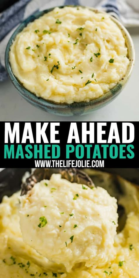 Is it even a holiday dinner without mashed potatoes?! I say, ditch the hassle and make these easy Make Ahead Mashed Potatoes recipe. Made with cream cheese and sour cream, they're creamy, flavorful and totally delicious! Turkey Gravy And Mashed Potatoes, Mashed Potatoes Recipe Milk And Butter, Idaho Mashed Potatoes Recipes, Mashed Potatoes Recipe Chicken Broth, Stove Top Mashed Potatoes Recipes, Yellow Mashed Potatoes, Butter Mashed Potatoes Recipe, Mashed Potatoes And Gravy Recipe, Make Ahead Mashed Potatoes Recipe