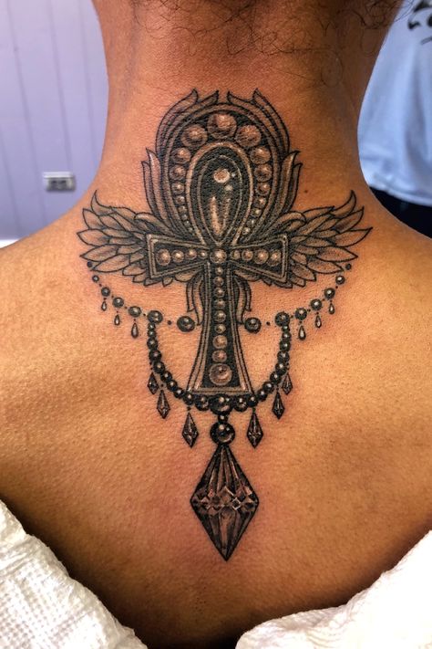 Tattoo Between Breast, Ankh Tattoo, Egyptian Tattoo Sleeve, Egyptian Ankh, Egyptian Tattoo, Tattoos For Black Skin, Red Ink Tattoos, Dope Tattoos For Women, Modern Tattoos