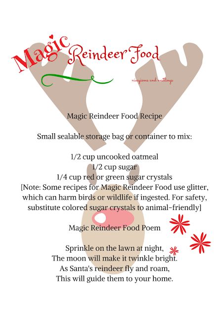 Share the Magic Reindeer Food Recipe and Poem - Free Printable Reindeer Food Printable Free, Magic Reindeer Food Recipe, Magic Reindeer Food Poem, Reindeer Food Recipe, Reindeer Food Poem, Reindeer Food Printable, Deer Food, Holiday Crafts Gifts, Magic Reindeer Food