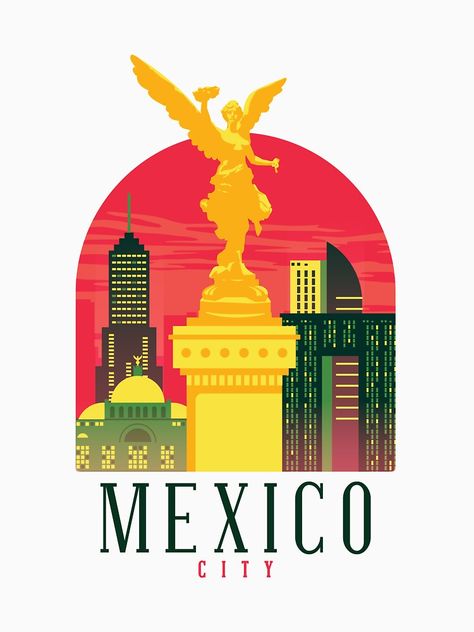 Mexico City Design, Mexico City Art, Mexico City Skyline, Vintage Postcards Travel, City Postcard, Minimal Painting, Travel Art Print, Butterfly Poster, National Park Posters