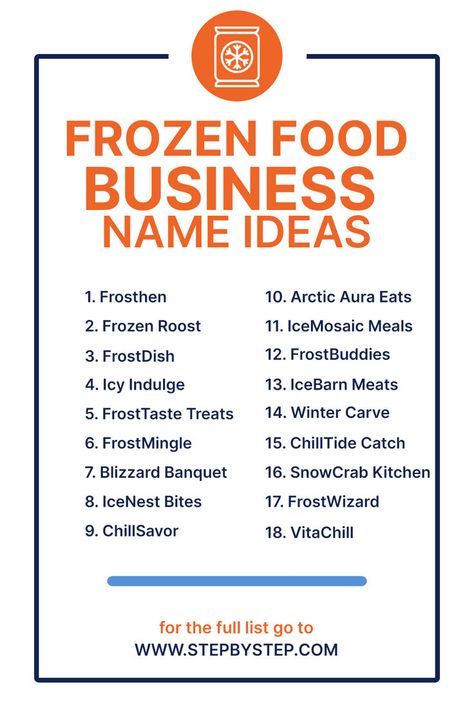 Frozen Food Business Name Ideas Food Business Name Ideas, Ideas Name, Business Name Ideas, Food Business, Name Ideas, Name Generator, Frozen Meals, Delicious Meals, How To Attract Customers