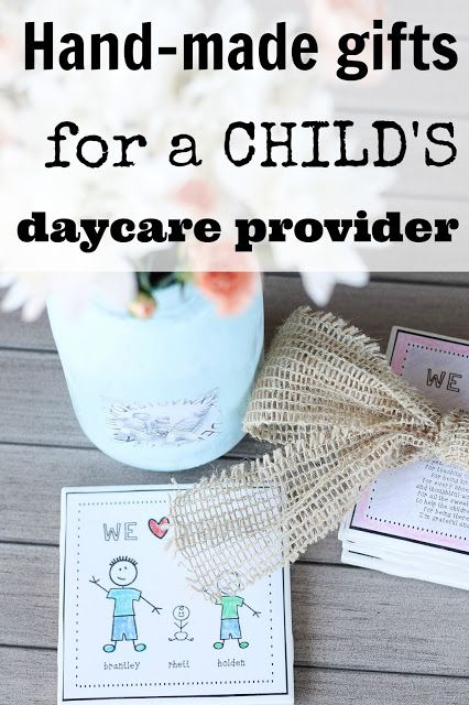 Hand-made gifts for a child's daycare provider Gift For Daycare Provider Goodbye, Daycare Retirement Gift, Babysitter Gifts Goodbye, Daycare Provider Appreciation Gifts, Daycare Goodbye Gifts For Teacher, Daycare Gifts Goodbye, Last Day Of Daycare Gift For Provider, Daycare Worker Gifts, Gifts For Daycare Provider Goodbye