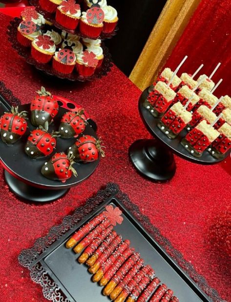 Ladybug Shower Ideas, Red Theme Baby Shower Ideas, Ladybug Themed Birthday, Little Bug Baby Shower Theme, Ladybug 2nd Birthday Party, Love Bug Baby Shower Ideas, Ladybug Theme Baby Shower Ideas, Lady Bug Baby Shower Theme Girl, Ladybug Desserts