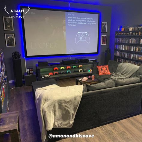 Man Cave Gaming Room Ideas, Gamer Man Cave Ideas, Game Room Basement Man Caves, Home Man Cave Ideas, Man Cave Ideas Gamer, Video Game Man Cave, Man Game Room Ideas, Dream Basement Game Room, Man Cave Ideas Room Small Gaming