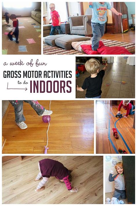 a week of indoor gross motor activities to get the kids moving when you're stuck inside. Indoor Gross Motor Activities, Physical Activities For Toddlers, Easy Toddler Activities, Gross Motor Activities, Movement Activities, Outdoor Activities For Kids, Indoor Activities For Kids, Rainy Day Activities, Fine Motor Activities