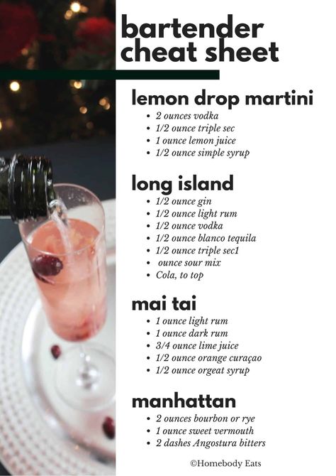 Want to learn some of the most popular cocktail recipes? This master cocktail list includes 45 of the most common bartending recipes. Think of this as your bartending cheat sheet with easy alcoholic drink recipes that you can make at home, for a party, or at the bar. You're going to step up your bartending 101 game with these classic recipes. Bartending Basics, Bar Drink Recipes, Drinks Alcohol Recipes Easy, Bartender Recipes, Popular Cocktail Recipes, Bartender Drinks Recipes, Basic Cocktails, Bartending Tips, Menu Sans Gluten