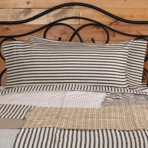 August Grove® Czarnecki Cotton Throw & Reviews | Wayfair Cozy Farmhouse Bedroom, Country Style Bedroom, Grey Bedroom Decor, Quilt Display, Fresh Farmhouse, Vhc Brands, Farmhouse Look, Ticking Fabric, Farmhouse Bedding