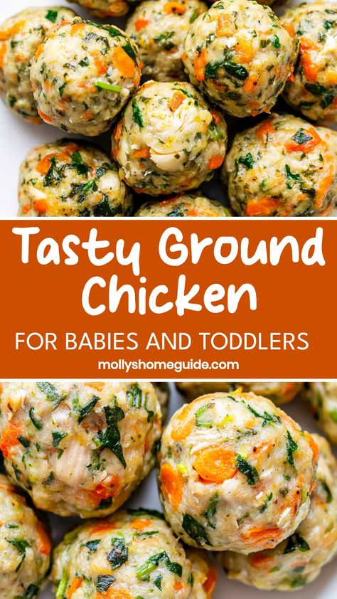 Looking for nutritious meal ideas for babies and toddlers? Try introducing ground chicken into their diet! Ground chicken is a great source of protein, iron, and other essential nutrients that are important for growing little ones. It’s also versatile and can be added to various recipes like meatballs, tacos, or even purees. Your little munchkins will love the taste while benefiting from its health advantages. Keep your child happy and healthy with delicious meals featuring ground chicken! Ground Chicken Recipes For Toddlers, Ground Chicken Freezer Meal, Ground Turkey Recipes For Babies, Ground Chicken Baby Food Recipes, Healthy Toddler Meal Prep, Ground Chicken Toddler Recipes, Ground Beef For Baby, Toddler Meal Prep Ideas, Baby Protein Ideas