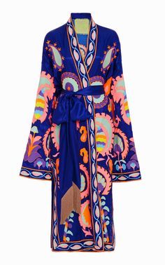 Blue Silk Robe, Yuliya Magdych, Robe Silk, Kimono Gown, Silk Dressing Gown, Mode Kimono, Blue Kimono, Silk Robe, Long Kimono