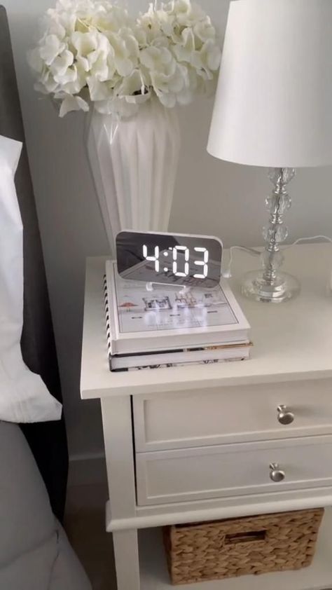 Productivity / Sleeping Hack - Mirrored Digital Alarm Clock - https://amzn.to/3wPHoJG in 2022 | Bedroom interior, Led mirror, Bedroom hacks Alarm Clock On Nightstand, Amazon Alarm Clock, Digital Clock Aesthetic, Bedroom Clock Ideas, Led Mirror Bedroom, Nightstand Clock, Amazon Must Haves For Bedroom, Alarm Clock Aesthetic, Bedroom Ideas For Small Rooms Cozy