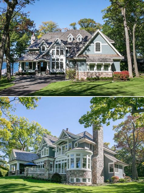 Lakeside Cottage Living - Lake Geneva, Wisconsin Dream Lake House, Cottage Mansion, Shingle Style Architecture, Castle House Plans, Windsor House, Lake Geneva Wisconsin, Ocean Front Homes, Lake Houses Exterior, Lakeside Cottage