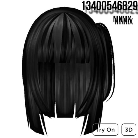 Roblox Black Skirt Code, Black Hair Id Roblox, Side Pony, Hair Codes, Emo Roblox Avatar, Preppy Stickers, Black Hair Roblox, Black Bob, Coding Clothes