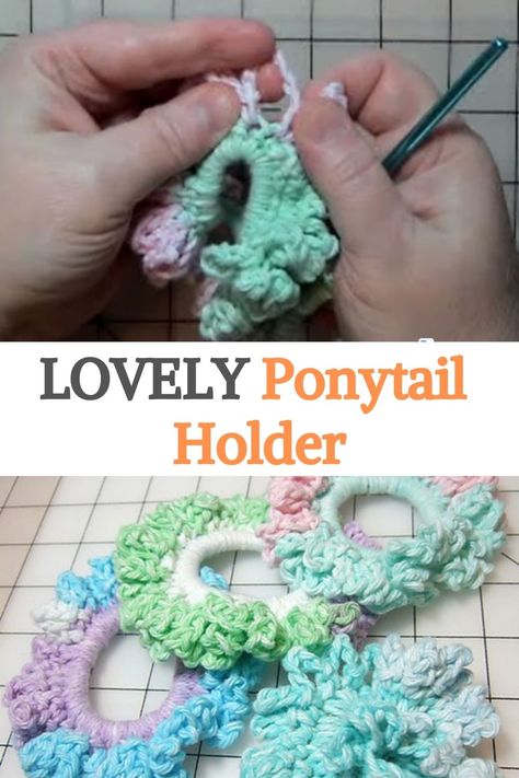 Crocheted Ponytail Holders, Crochet Ponytail Holder Free Pattern, Crochet Ponytail Holders, Ponytail Holders Diy, Simple Crochet Stitches, Knit Gifts, Crochet Ponytail, Crocheted Hair, My Little Pony Hair