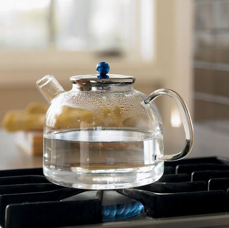 Heatproof glass tea kettle with large ergonomic handle to keep you safe and give you internal view. This dishwasher safe glass kettle works with electric heat or gas. BUY it here | $49 Glass Tea Pot, Glass Tea Kettle, Electric Tea Kettle, Tea Kettle, Kitchen Stuff, Objects Design, Tea Pot, Glass Design, Tupperware