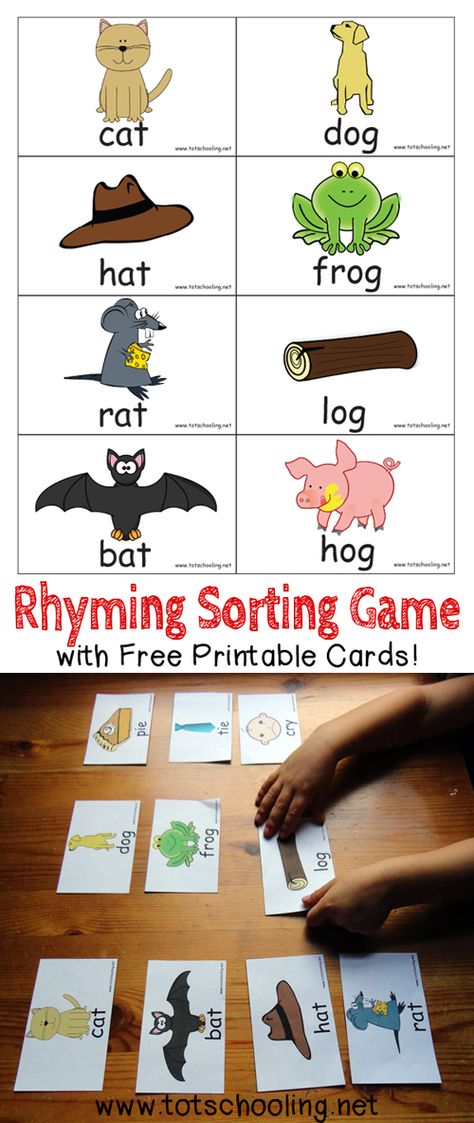 Free Printable Rhyming Sorting Game Kindergarten Rhyming, Rhyming Kindergarten, Rhyming Games, Letter Learning, Rhyming Activities, Kindergarten Readiness, Preschool Literacy, Rhyming Words, Kindergarten Literacy