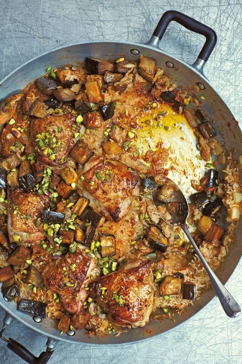 Moroccan-Spiced Chicken with Dates and Aubergines | Guest Recipes | Nigella's Recipes | Nigella Lawson Seasoning Rice, Guest Recipes, Easy Lemon Chicken, Chicken Recipe Easy, Tagine Recipes, Moroccan Dishes, Moroccan Chicken, Lemon Chicken Recipe, Salt Flakes