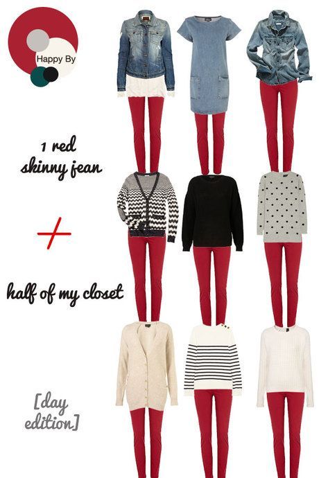 Red pants outfit combinations Fall Outfits Red, Red Jeans Outfit, Outfit Pantalon Rojo, Different Types Of Clothes, Red Pants Outfit, Types Of Clothes, Mode Ab 50, Look Jean, Red Leggings