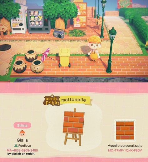 3,291 Likes, 2 Comments - ✨Animal Crossing Patterns ✨ (@acnh.paths) on Instagram: “Here’s a cute brick path that matches the brick fence! ✨Credit✨ Giallah on reddit ✨ Tags ✨ #acnh…” Acnh Orange, Animal Crossing Paths, Brick Sidewalk, Nintendo Switch Animal Crossing, Animal Crossing Patterns, Acnh Paths, Brick Path, Orange Brick, Animal Crossing Memes