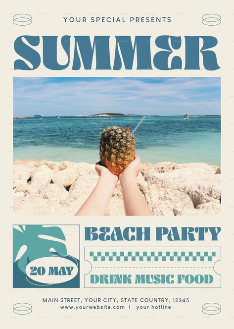 Summer Beach Party Flyer Beach Party Graphic Design, Summer Party Graphic Design, Beach Social Media Design, Beach Party Poster Design, Summer Flyer Design, Beach Advertising, Summer Poster Design, Beach Graphic Design, Summer Advertising