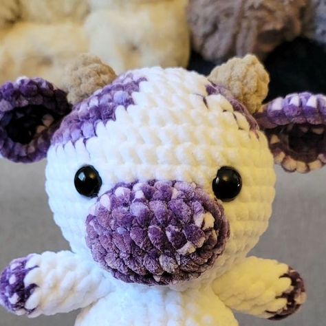 Betsy on Instagram: "Purple cow! 🐮💜 Absolutely loving the variegated yarn on cows 😍 Pattern: @rin.meow21 Yarn: @michaelsstores Sweet Snuggles Lite Variegated Striped Yarn Hook: 6.5mm #crochet #crochetcow #moocow #amigurumi #amigurumicow #makeitwithmichaels" Variegated Yarn Amigurumi, Sweet Snuggles Lite Pattern, Purple Cow, Amigurumi Cow, Crochet Cow, Variegated Yarn, Cow Pattern, Crochet Yarn, Crochet Baby