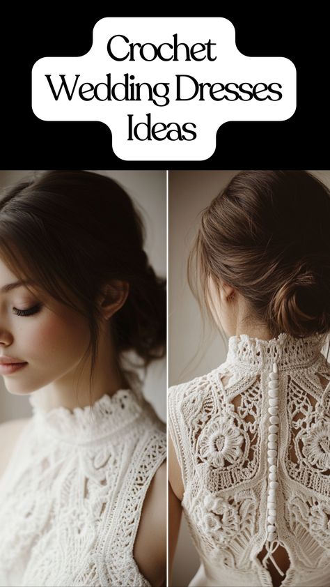 Vintage-inspired crochet wedding dress with delicate lace details, perfect for a unique bridal look on a stunning wedding day. Wedding Dresses Timeless, Wedding Dress Crochet, Crochet Gown, Crochet Wedding Dress Pattern, Wedding Dresses Ideas, Crochet Wedding Dresses, Vintage Inspired Wedding Dresses, Wedding Dress Ideas, Wedding Dress Patterns