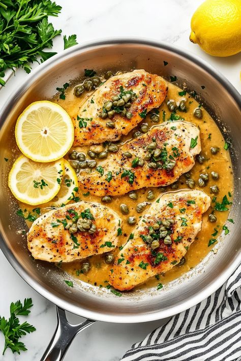 Indulge in a delicious homemade meal tonight with this easy recipe for Lemon Chicken Breast with Capers. This flavorful dish is perfect for busy weeknights or special occasions. The tangy lemon sauce complements the tender chicken and briny capers, creating a truly delightful flavor combination. Impress your family and friends with this restaurant-quality dish that you can easily make at home. Recipe For Lemon Chicken, Chicken Limone, Lemon Chicken Breast, Lemon Caper Chicken, Easy Lemon Chicken, Capers Recipe, Delicious Chicken Breast Recipes, Crockpot Chicken Breast, Zesty Italian Dressing