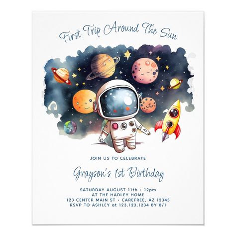 Budget Outerspace Planets Boy 1st Birthday Flyer Space Invitation, Space Birthday Invitation, Purple Invitations, First Trip Around The Sun, Astronaut Birthday, Outer Space Birthday, Space Birthday Party, 1st Birthday Invitation, Birthday Flyer