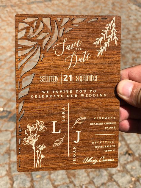 My wooden invitations are made of 3 mm mdf wood. the wood should be covered on both sides Surprise all guests with an unforgettable invitation! Beautiful and Unique Wood Wedding Invitation is what you were looking for, Marmara Wood Art will provide you with a large palette of different colors as well as beautiful invitation styles. If you have any interesting idea, we are always happy to help you. Laser engraved rustic wedding invitations made of real wood. The design on our wooden invitations c Wooden Invitation, Wedding Invitation Boho, Wooden Wedding Invitations, Wood Inspiration, Rustic Invitation, Barn Wedding Invitations, Wedding Badges, Wood Wedding Invitations, Boho Wedding Invitation