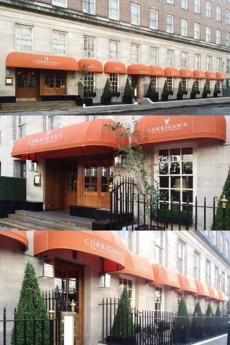 These ten umbrella style  canopies, which we have recently  installed at Gentleman’s Club styled Corrigans restaurant at 28 Upper Grosvenor Street in Mayfair add an unusual slant to this otherwise traditionally elegant  location. Shop Awning, Since 1894, Creative Office Space, Umbrella Shop, Fashion Umbrella, Awning Canopy, Ocean Park, Soft Play, Shop Front