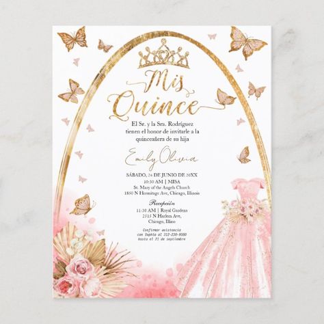 Pink Blush Quinceanera Budget Spanish Invitation Quinceñera Invitations, Sweet 15 Invitations, Spanish Invitations, Invitations Quinceanera, Color Durazno, Pink Quince, Quince Invitations, Rose Gold Invitations, Quinceanera Invitation