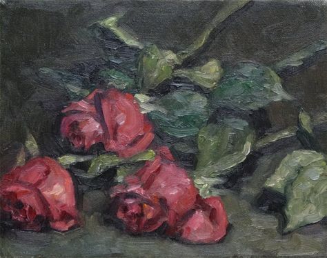 Wilting Flower Painting, Roses On Table, Art Sources, Wilted Rose, Rising From The Ashes, Arte Aesthetic, Dark Red Roses, Red Painting, Roses Drawing