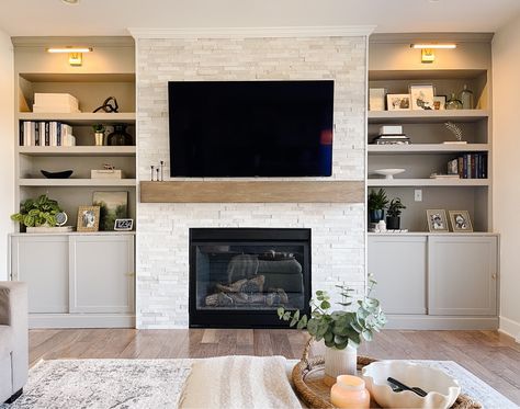 Arctic White Multi Finish 6" x 24" … curated on LTK Built Ins With Fireplace, Basement Built Ins, Built In Around Fireplace, Inset Cabinetry, Stacked Stone Fireplaces, Built In Shelves Living Room, Living Room Built Ins, Fireplace Built Ins, Fireplace Remodel