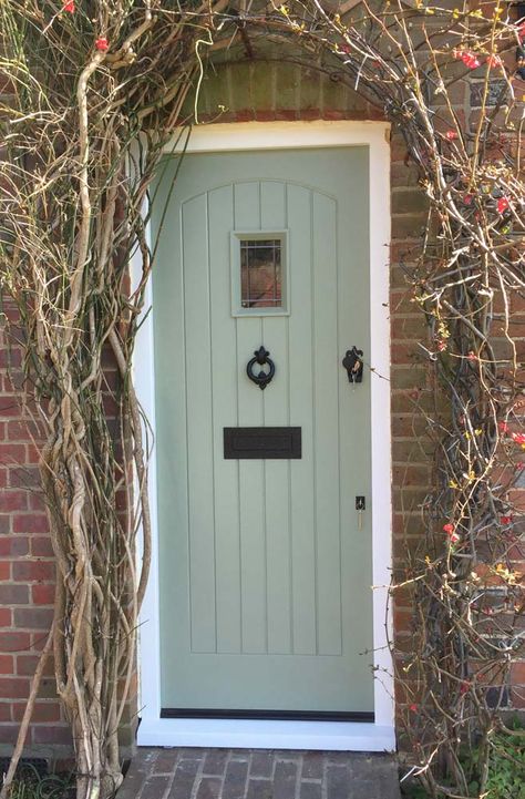 Chartwell green painted timber door Green Wooden Front Door, Country Style Doors Interior, Green Front Door Log Cabin, Green Front Door With Side Panels, Sage Green Composite Front Door, Front Door Sage Green, Front Door Cottage Style, Safe Green Front Door, Country Style Front Door