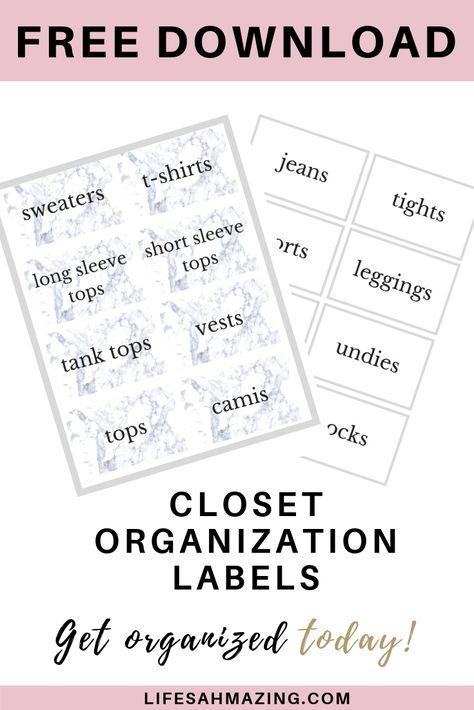 Organizing and decluttering your closet? Take your bedroom organization to the next level with these closet organization labels. Grab your storage bins and add the labels for the ultimate closet upgrade. Master Closet Storage, Closet Labels, Closet Organisation, Master Closet Organization, Organization Labels, Closet Storage Bins, Free Printables Organization, Drawer Labels, Library Organization