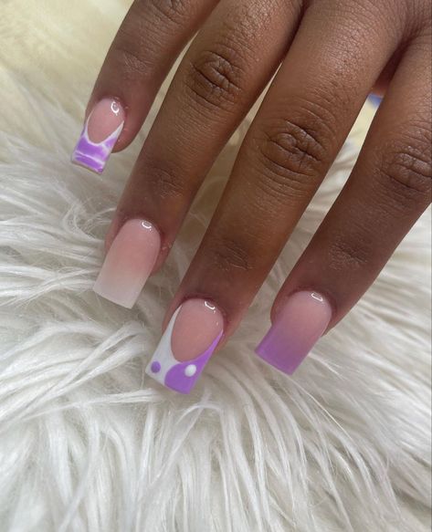 Square Acrylic Nails Designs Winter, Short Square Acrylic Nails Designs, Square Acrylic Nails Designs, Purple French Tip, Tip Nail Designs, Acrylic Nails Designs, Purple French, Girly Acrylic, French Tip Nail Designs