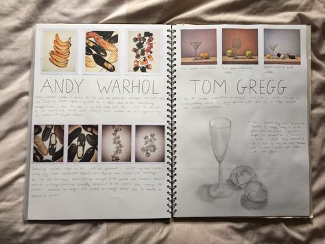 A level sketchbook- artist research on Andy Warhol and Tom Gregg Lisa Milroy, A Level Sketchbook, Artist Ideas, Sketchbook Artist, Artist Study, Artist Research, Andy Warhol, Art Journals, Still Life