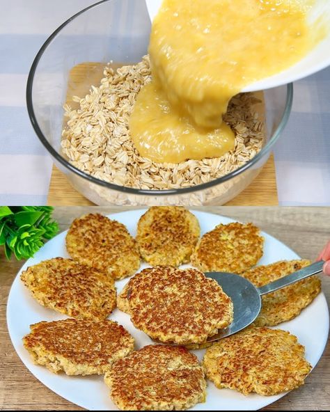 Sugar-Free Apple Banana Oatmeal Pancakes - Greenku Recipes Pancake Banane, Oat Pancake Recipe, Oatmeal Flour, Banana Oatmeal Pancakes, Vegetable Pancakes, Banana Oat Pancakes, Apple Pancakes, Apple Oatmeal, Banana Breakfast