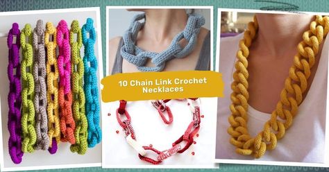 Looking for a totally unique but beginner-friendly necklace or scarf? Check out these 10 chain link crochet necklaces! Crochet Chain Scarf, Bulky Scarf, Oversized Necklace, Crochet Necklace Pattern, Necklace Crochet, Crochet Rings, Chain Scarf, Crochet Chain, Chain Loop