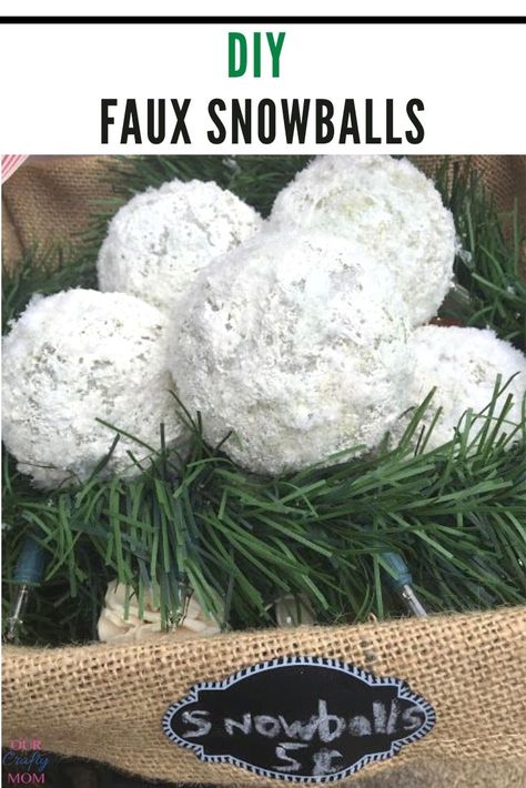 Pick up a few dollar store supplies to make fun fake snowballs. The kids will get a kick out of them. You can leave a big basket of them by the front door. #ourcraftymom #diysnowballs #diyfakesnowballs #dollarstorecrafts #wintercrafts Snowballs Diy, Faux Snowballs, Diy Dollar Tree Crafts, Fake Snowballs, Diy Wood Wall Decor, Decorative Mesh Wreaths, Easy Diy Thanksgiving, Pine Cone Christmas Tree, Crafty Mom