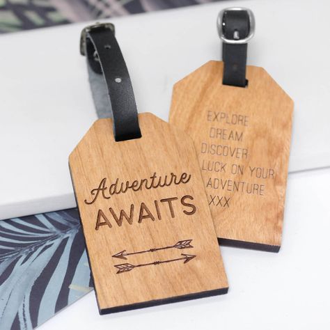 Explore Dream Discover, Travel Tags, Safe Travels, Travel Luggage Tag, Wooden Tags, Personalised Gifts For Him, Black Gift Boxes, Personalized Tags, Housewarming Gifts