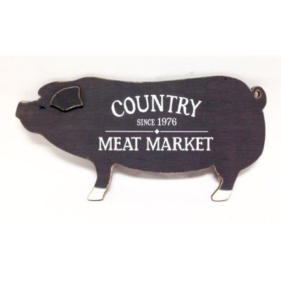 Gracie Oaks Alexander Wood Pig "Country Meat Market" Wall Décor Pig Kitchen Decor, Kitchen Decor Antique, Wood Pig, Arched Wall Decor, Hanging Jars, Farm Fresh Milk, Herb Wall, Medallion Wall Decor, Meat Markets