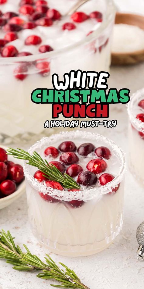 Christmas is such a blast, and you can amp up the fun with this awesome white Christmas punch. It’s a tasty and non-alcoholic drink that’s super-easy to whip up with just a handful of ingredients. All you need is some white cranberry juice, piña colada mixer, lime club soda, and a handful of cranberries to top it off with a festive garnish. It’s a refreshing, fruity treat that everyone can enjoy without worrying about alcohol (or you can add some it up if you want - that's optional!) Cranberry Punch Recipes Non Alcoholic, White Christmas Punch, Holiday Punch Recipe, Christmas Drinks Alcohol Recipes, Cranberry Punch, Christmas Drinks Recipes, Alcoholic Punch Recipes, Non Alcoholic Punch, Christmas Drinks Alcohol