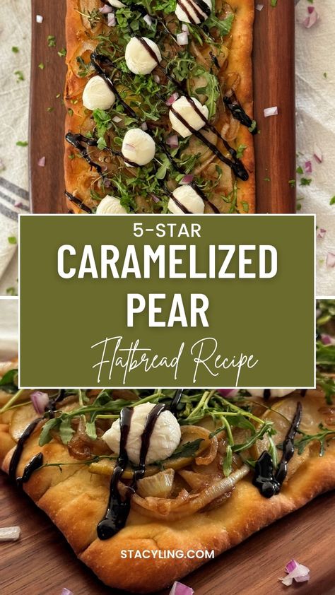 Pear And Goat Cheese Flatbread, Flatbread Recipes Toppings, Pear And Prosciutto Flatbread, Christmas Flatbread Recipes, Fancy Flatbread Recipes, Pear And Brie Flatbread, Pear Pizza Recipes, Dessert Flatbread Recipes, Pear Flatbread Recipes