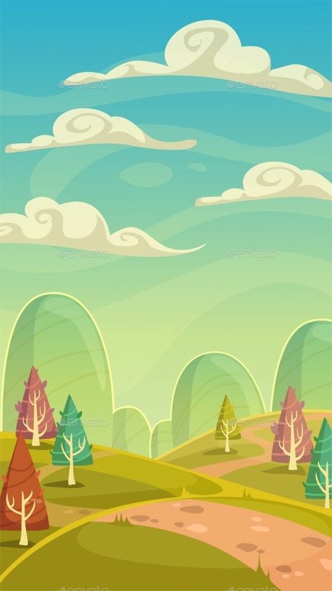 Cartoon Nature Landscape by Lilu330 Funny cartoon nature landscape, sunny day vector illustration, vertical size background for mobile phone screen Cartoon Nature, Cartoon Landscape, Game Background Art, Illustration Art Kids, Pixel Art Background, Kids Background, Background Drawing, Cartoon Sketches, Game Background