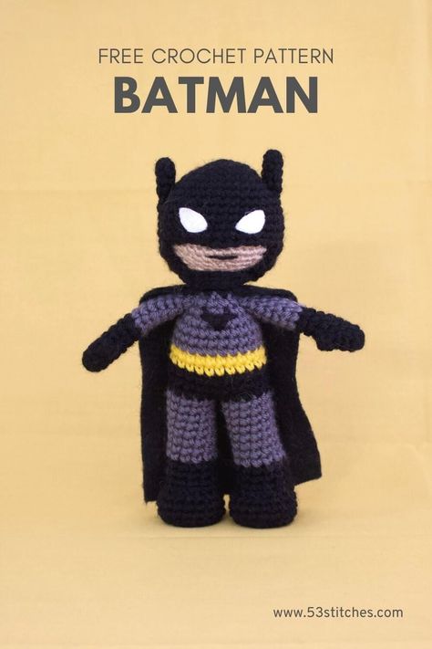 Crochet Batman Amigurumi Free Pattern, Batman Crochet Pattern, Marvel Crochet, Crochet Lego, Batman Amigurumi, Crochet Batman, Crochet Lovey Free Pattern, Crochet Baby Costumes, Crochet Lovey