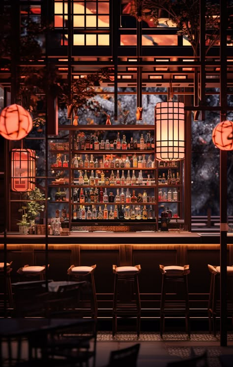 Japanese Bar Design, Red Room Design, Asian Restaurant Interior Design, Restaurant Interior Design Modern, Tokyo Club, Asian Restaurant Design, Chinese Restaurant Interior, Tropical Cafe, Asian Bar