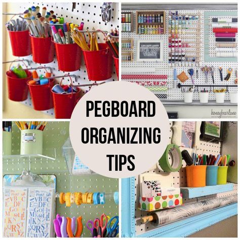 Art Studio: 16 Pegboard Organizing Tips - Peg Boards, Pegboard Organization, Creative Storage Solutions, Dream Craft Room, Sewing Room Organization, Organisation Hacks, Studio Organization, Sewing Space, Scrapbook Room